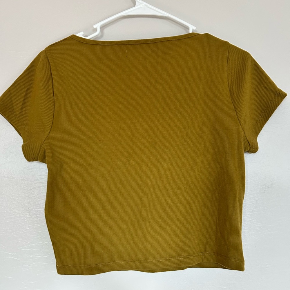 Madewell Ribbed Henley High-crop Tee in spiced olive size small - Picture 4 of 6